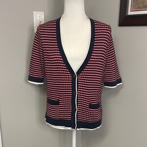 Brooks Brothers Cardigan nautical elbow length ribbed red white blue XL womens